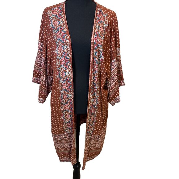 Angie Kimono Women's Size Large Floral Open Front Boho Hippie Chic Preppy - Picture 1 of 11